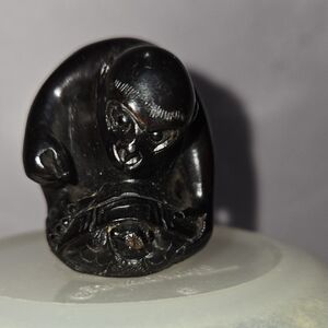 Vintage Japanese Carved Wood Netsuke in the Form of a Monkey w/Turtle